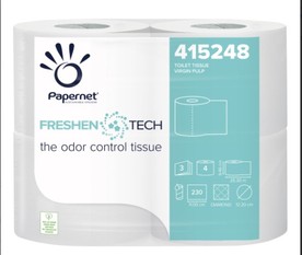 Papernet Тоалетна хартия, Freshen Tech, целулоза, трипластова, 230 къса, 4 броя