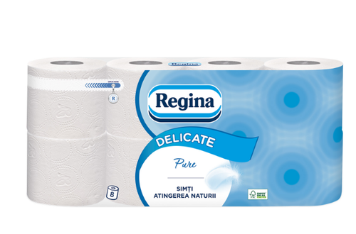 Regina Тоалетна хартия Pure, целулоза, трипластова, 135 къса, 8 броя