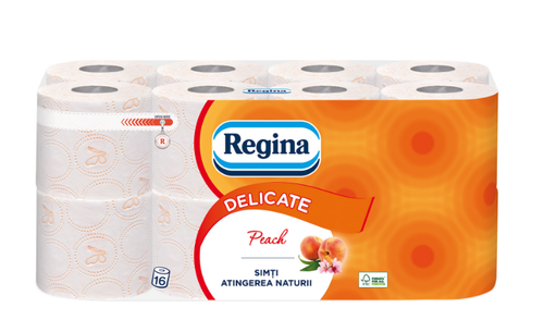 Regina Тоалетна хартия Peach, целулоза, трипластова, 135 къса, 16 броя
