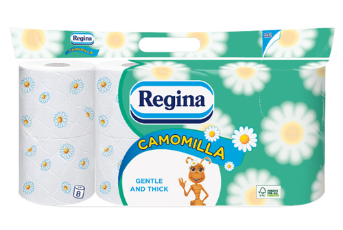 Regina Тоалетна хартия Camomilla, целулоза, трипластова, 150 къса, 8 броя